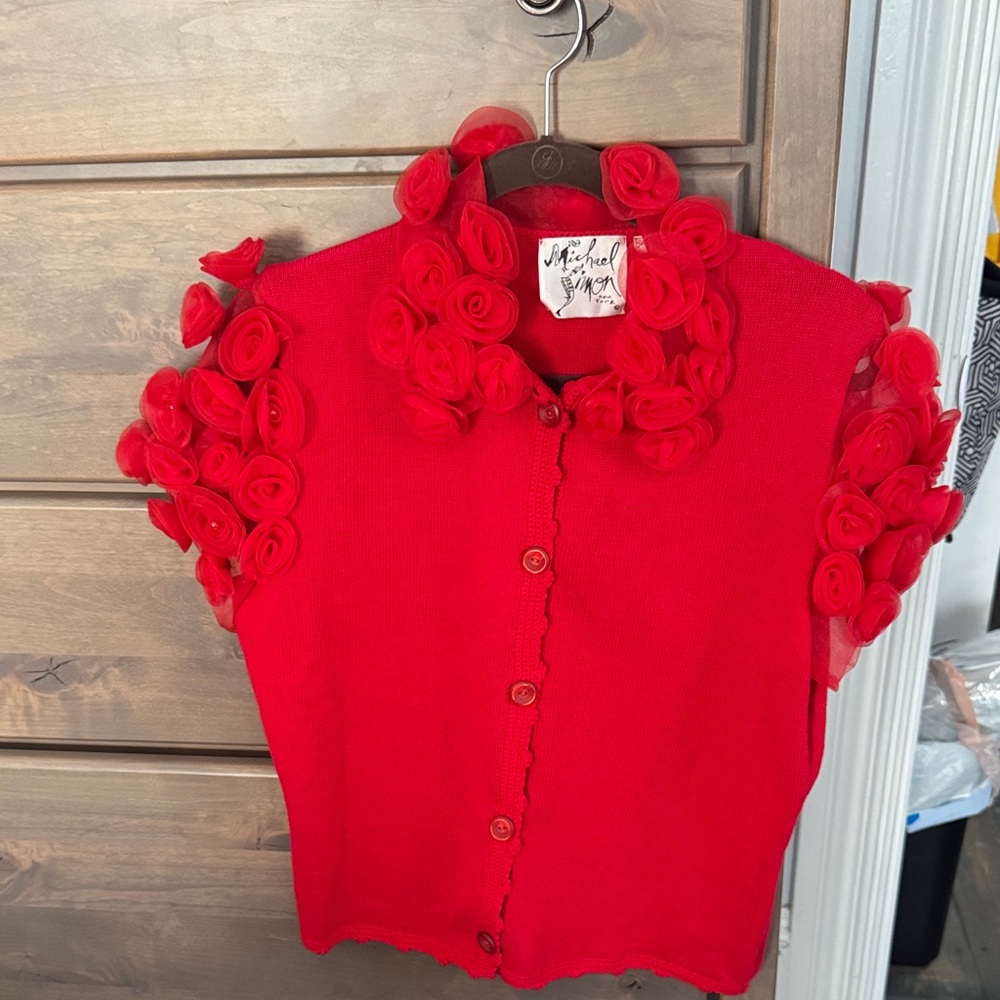 Michael Simon Red Cardigan with Floral Details